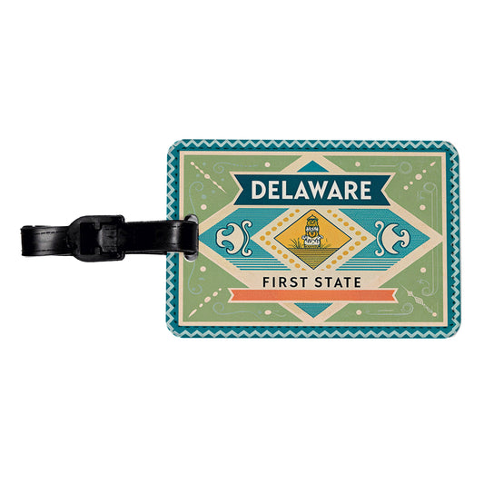 Delaware DE First State Travel Vacation Stamp Travel Faux Leather Luggage Tag