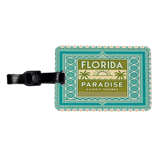 Florida FL Paradise State Travel Vacation Stamp Travel Faux Leather Luggage Tag