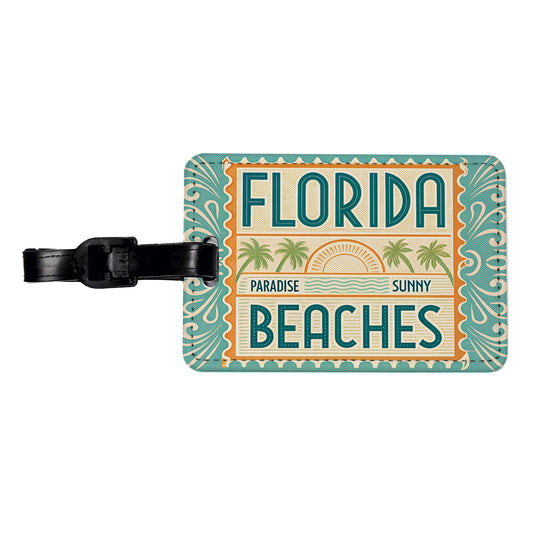 Florida FL Paradise Sunny Beaches State Travel Vacation Stamp Travel Faux Leather Luggage Tag