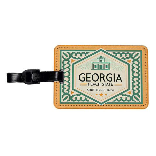 Georgia GA Peach State Travel Vacation Stamp Travel Faux Leather Luggage Tag