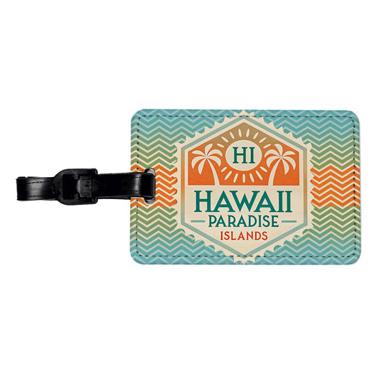 Hawaii HI Paradise Islands State Travel Vacation Stamp Travel Faux Leather Luggage Tag