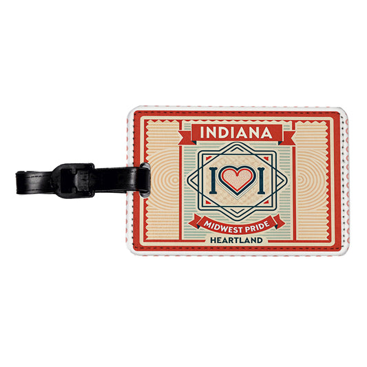 Indiana IN Heartland State Travel Vacation Stamp Travel Faux Leather Luggage Tag
