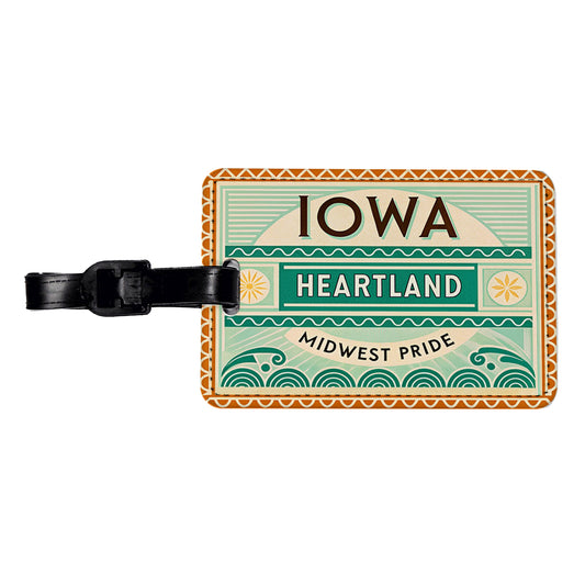 Iowa IA Heartland State Travel Vacation Stamp Travel Faux Leather Luggage Tag