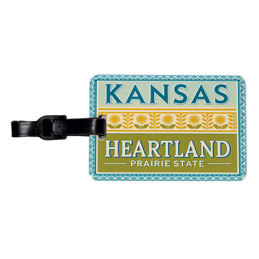 Kansas KS Heartland Prairie State Travel Vacation Stamp Travel Faux Leather Luggage Tag