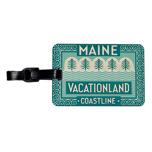 Maine ME Vacationland Coastline State Travel Vacation Stamp Travel Faux Leather Luggage Tag