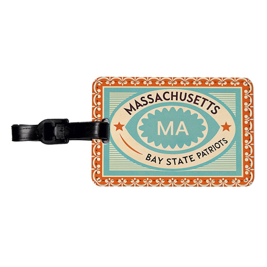 Massachusetts MA Bay State Patriots Travel Vacation Stamp Travel Faux Leather Luggage Tag