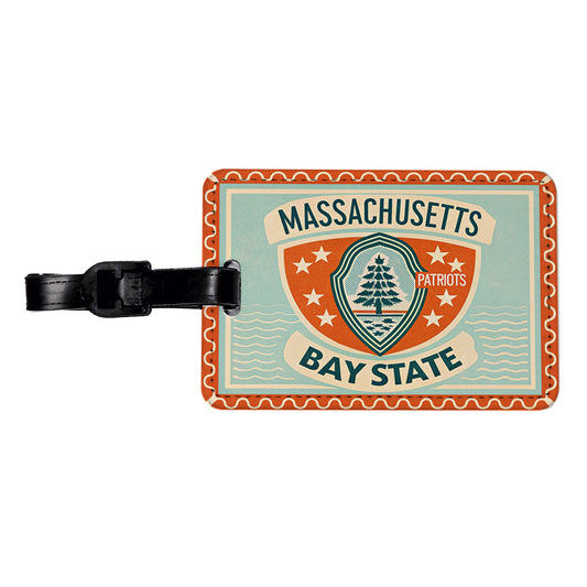 Massachusetts MA Bay State Travel Vacation Stamp Travel Faux Leather Luggage Tag