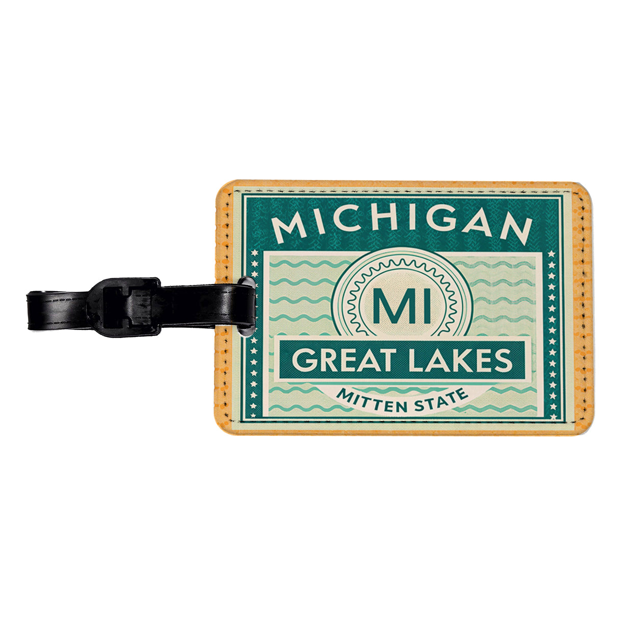 Michigan MI Great Lakes Mitten State Travel Vacation Stamp Travel Faux Leather Luggage Tag