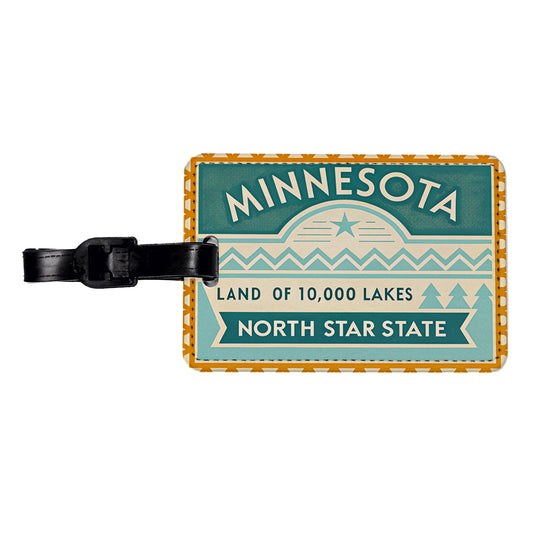Minnesota MN North Star State Travel Vacation Stamp Travel Faux Leather Luggage Tag