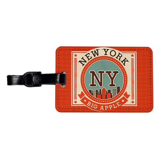 New York NY State Big Apple City Travel Vacation Stamp Travel Faux Leather Luggage Tag