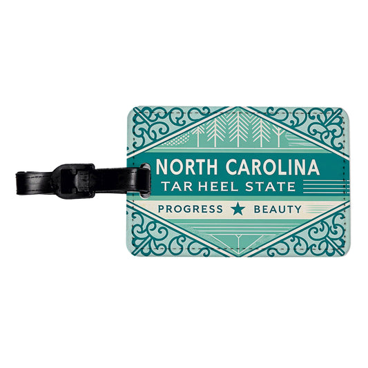 North Carolina NC Tar Heel State Progress Beauty Travel Vacation Stamp Travel Faux Leather Luggage Tag