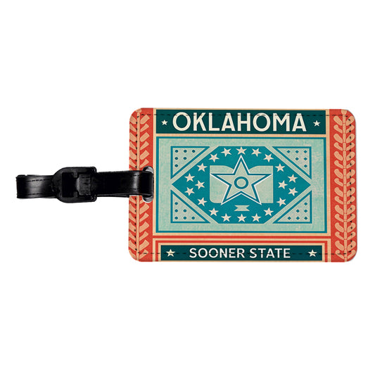 Oklahoma OK Sooner State Travel Vacation Stamp Travel Faux Leather Luggage Tag
