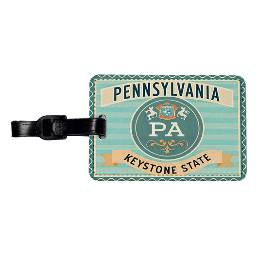 Pennsylvania PA Keystone State Travel Vacation Stamp Travel Faux Leather Luggage Tag