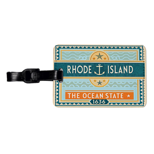 Rhode Island RI The Ocean State Travel Vacation Stamp Travel Faux Leather Luggage Tag