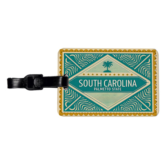 South Carolina SC Palmetto State Travel Vacation Stamp Travel Faux Leather Luggage Tag