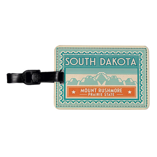 South Dakota SD Mount Rushmore Prairie State Travel Vacation Stamp Travel Faux Leather Luggage Tag