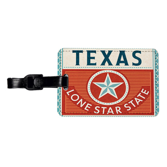 Texas TX Lone Star State Travel Vacation Stamp Travel Faux Leather Luggage Tag