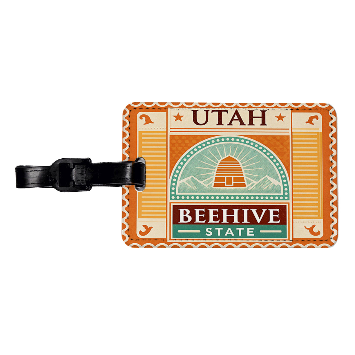 Utah UT Beehive State Travel Vacation Stamp Travel Faux Leather Luggage Tag