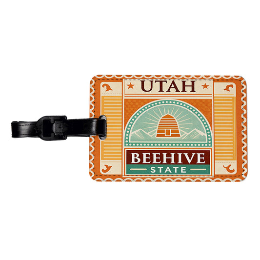 Utah UT Beehive State Travel Vacation Stamp Travel Faux Leather Luggage Tag