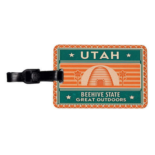 Utah UT Great Outdoors Beehive State Travel Vacation Stamp Travel Faux Leather Luggage Tag