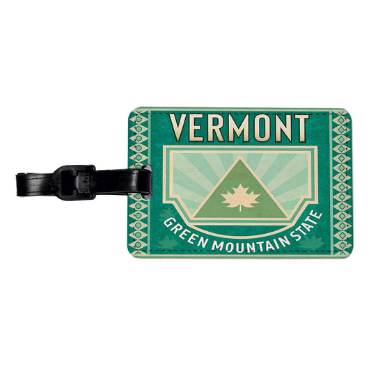 Vermont VT Green Mountain State Travel Vacation Stamp Travel Faux Leather Luggage Tag