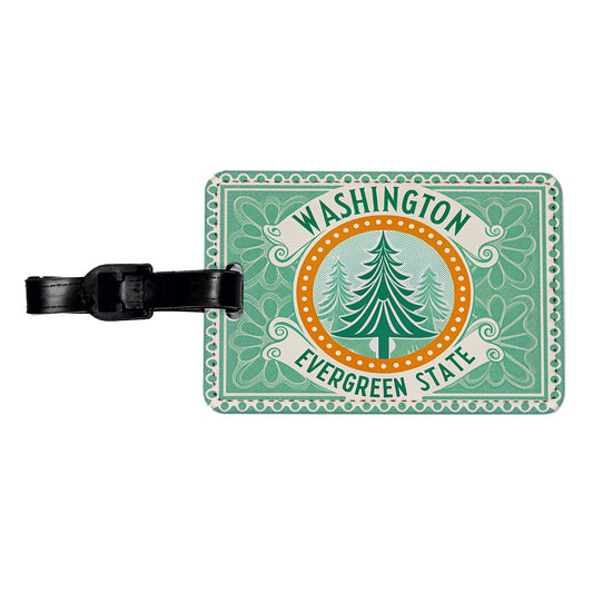 Washington WA Evergreen State Travel Vacation Stamp Travel Faux Leather Luggage Tag