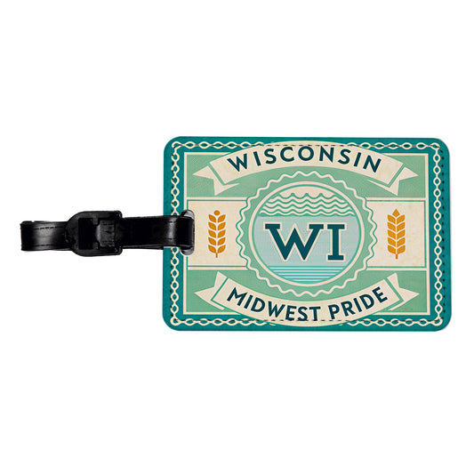 Wisconsin WI Midwest Pride State Travel Vacation Stamp Travel Faux Leather Luggage Tag