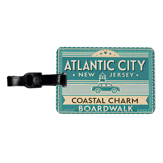 Atlantic City NJ Boardwalk Travel Vacation Stamp Travel Faux Leather Luggage Tag