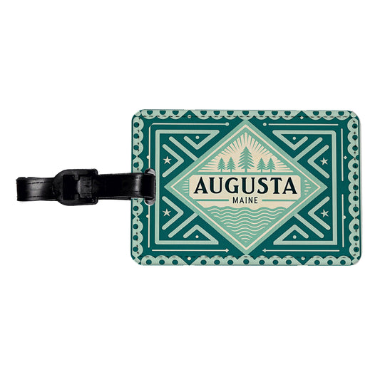 Augusta MA Maine Travel Vacation Stamp Travel Faux Leather Luggage Tag