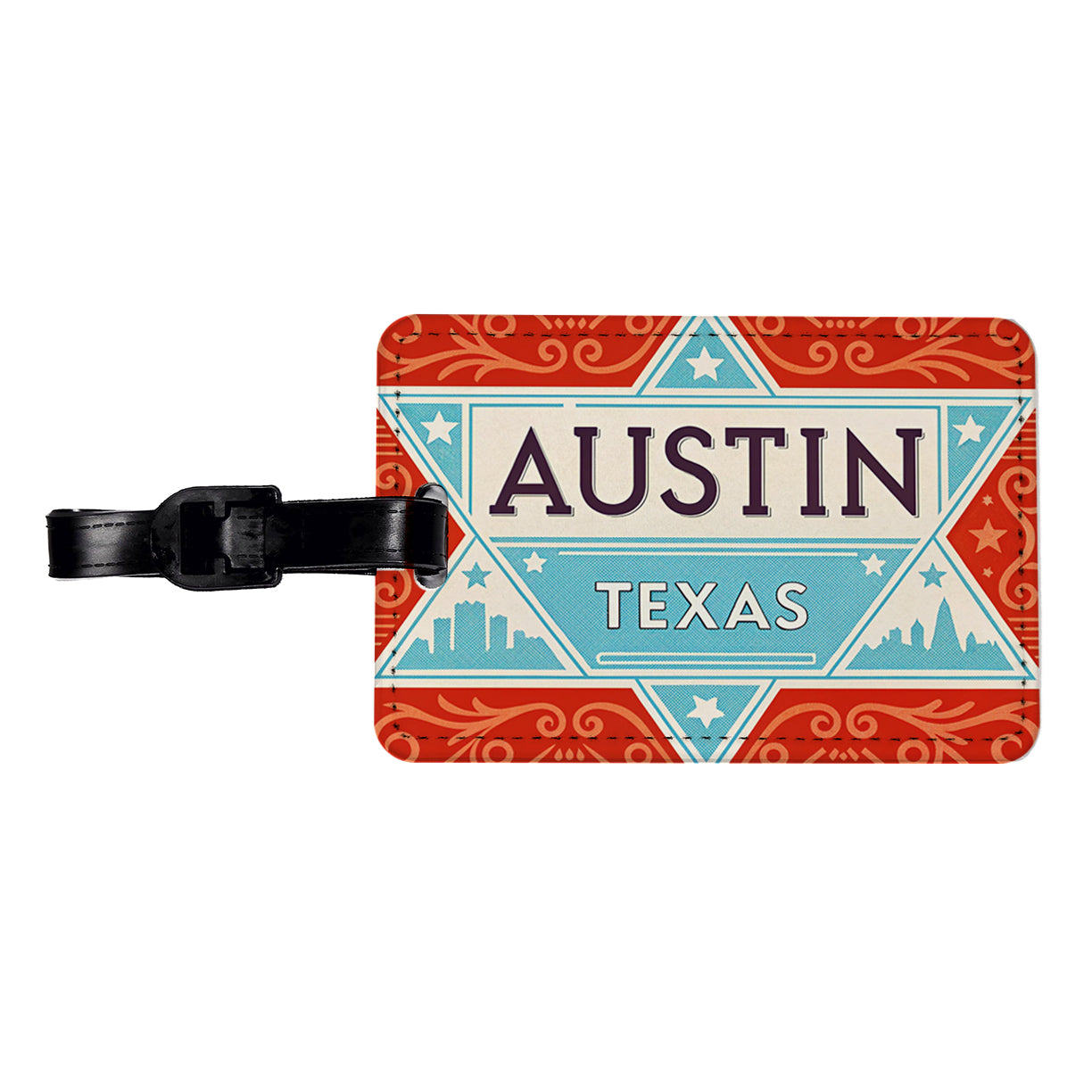 Austin TX Texas Star Travel Vacation Stamp Travel Faux Leather Luggage Tag