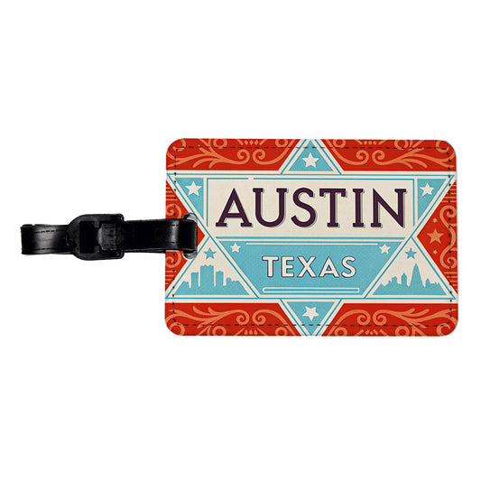 Austin TX Texas Star Travel Vacation Stamp Travel Faux Leather Luggage Tag