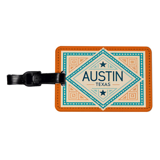 Austin TX Texas Travel Vacation Stamp Travel Faux Leather Luggage Tag