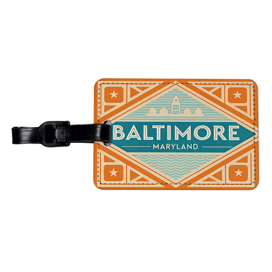 Baltimore MD Maryland Travel Vacation Stamp Travel Faux Leather Luggage Tag