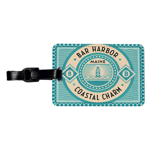 Bar Harbor ME Maine Travel Vacation Stamp Travel Faux Leather Luggage Tag