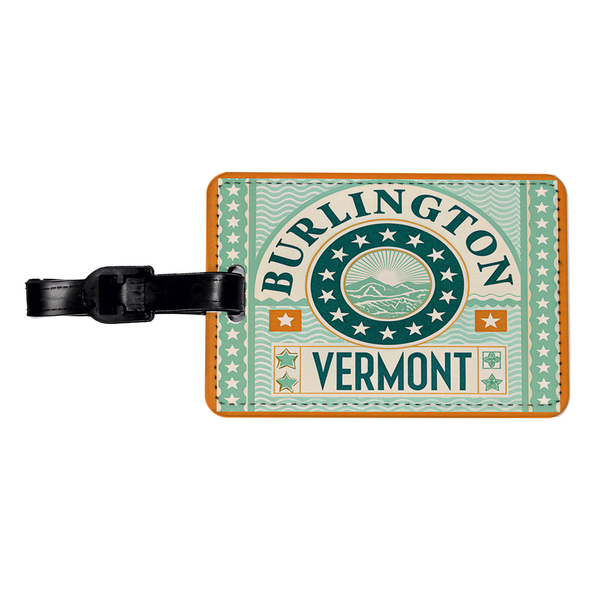 Burlington VT Vermont Travel Vacation Stamp Travel Faux Leather Luggage Tag