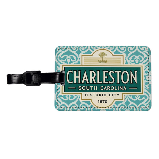 Charleston SC South Carolina Travel Vacation Stamp Travel Faux Leather Luggage Tag
