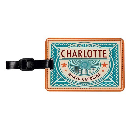 Charlotte NC North Carolina Travel Vacation Stamp Travel Faux Leather Luggage Tag