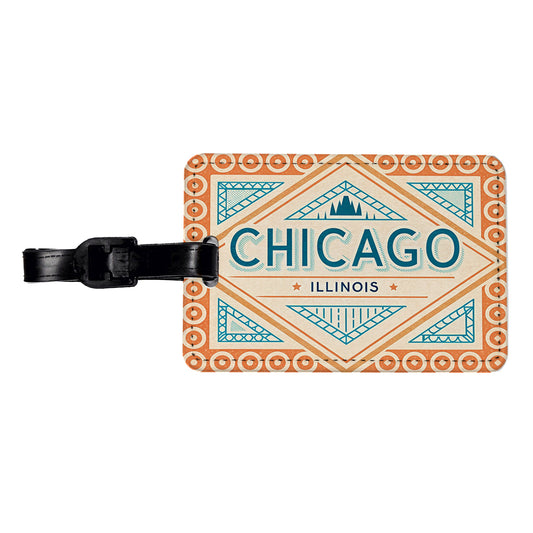 Chicago IL Illinois Travel Vacation Stamp Travel Faux Leather Luggage Tag