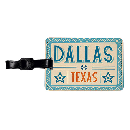 Dallas TX Texas Travel Vacation Stamp Travel Faux Leather Luggage Tag