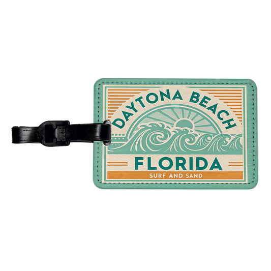 Daytona Beach FL Florida Surf and Sand Travel Vacation Stamp Travel Faux Leather Luggage Tag