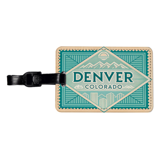 Denver CO Colorado Travel Vacation Stamp Travel Faux Leather Luggage Tag