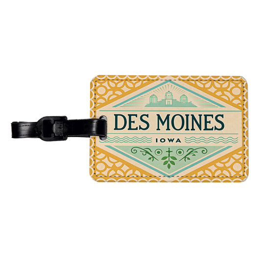 Des Moines IA Iowa Travel Vacation Stamp Travel Faux Leather Luggage Tag
