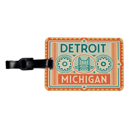 Detroit MI Michigan Travel Vacation Stamp Travel Faux Leather Luggage Tag