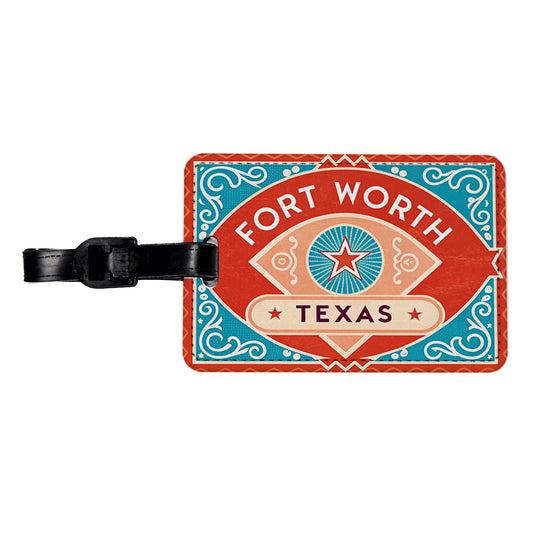 Fort Worth TX Texas Travel Vacation Stamp Travel Faux Leather Luggage Tag