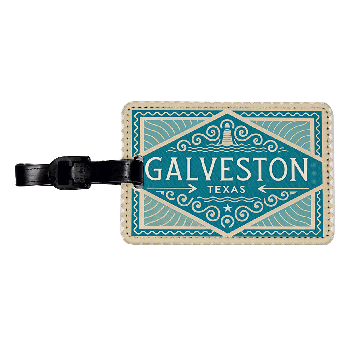 Galveston TX Texas Travel Vacation Stamp Travel Faux Leather Luggage Tag
