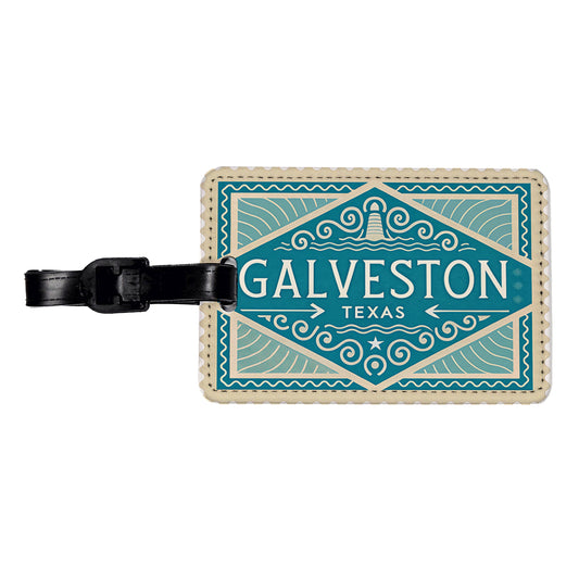 Galveston TX Texas Travel Vacation Stamp Travel Faux Leather Luggage Tag