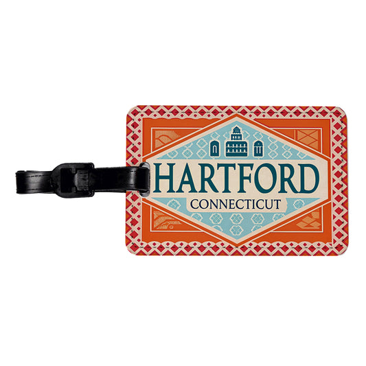 Hartford CT Connecticut Travel Vacation Stamp Travel Faux Leather Luggage Tag