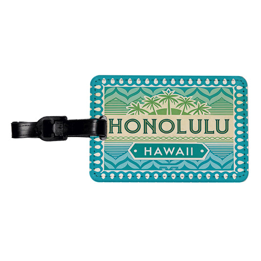 Honolulu HI Hawaii Travel Vacation Stamp Travel Faux Leather Luggage Tag