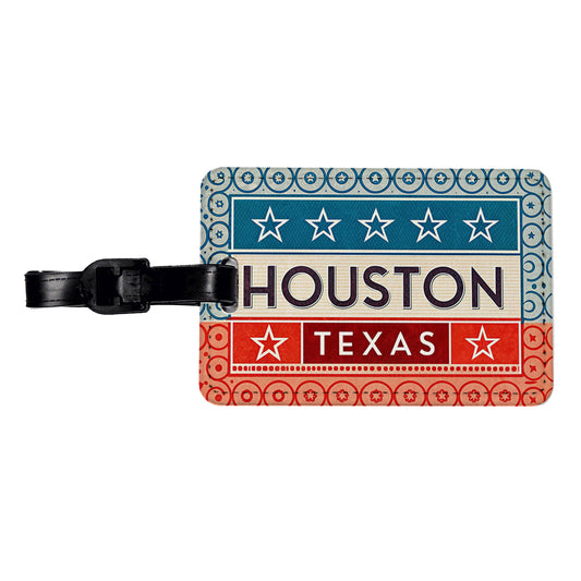 Houston TX Texas Travel Vacation Stamp Travel Faux Leather Luggage Tag