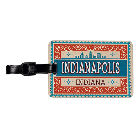Indianapolis IN Indiana Travel Vacation Stamp Travel Faux Leather Luggage Tag